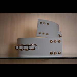 BALMAIN - White leather high-waist belt